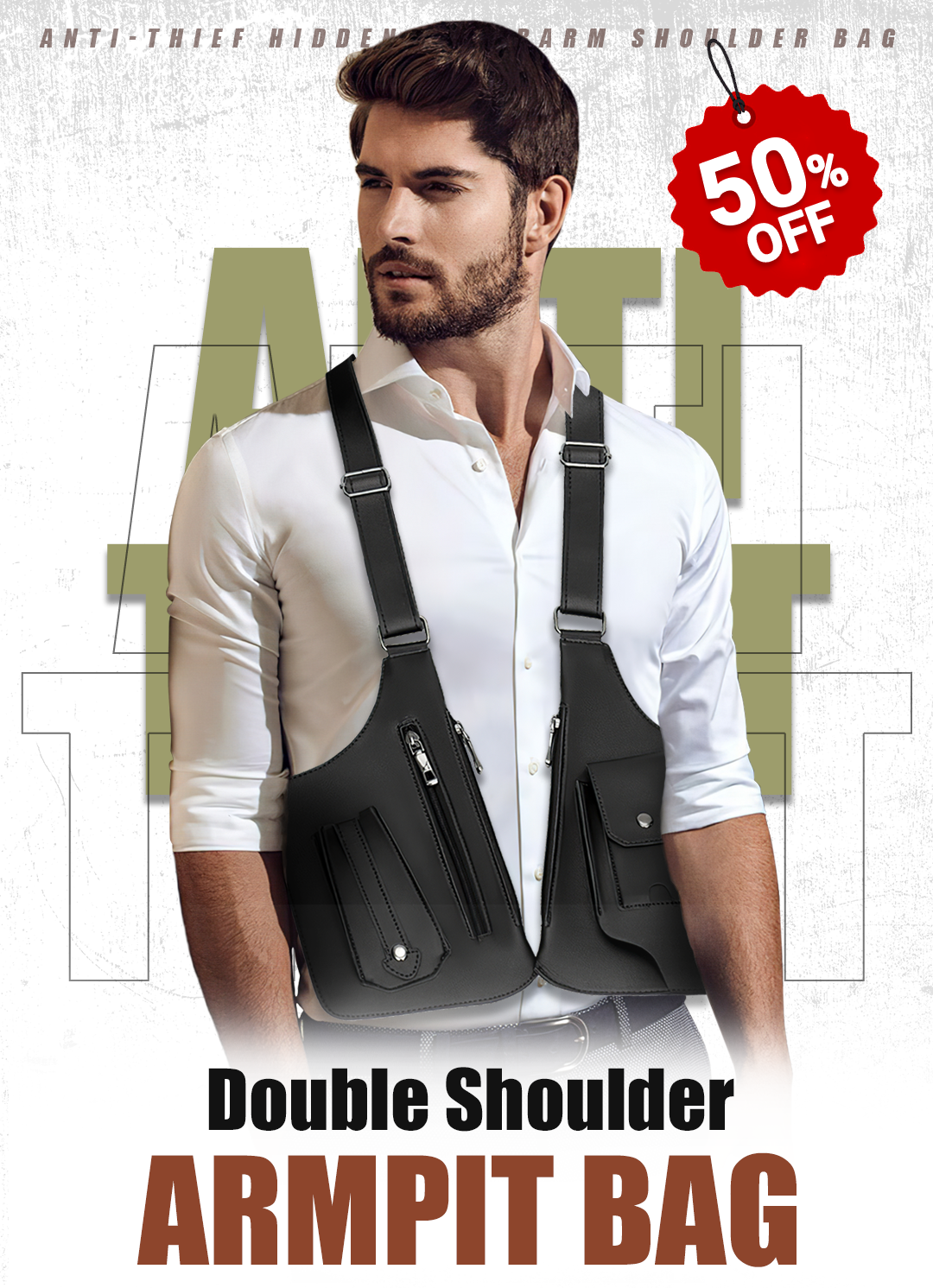 Outdoor Anti-theft Tactical Bag Men Retro Double Shoulder Strap Multi-pocket Crossbody Bags PU Waterproof Phone Bag Chest Bags