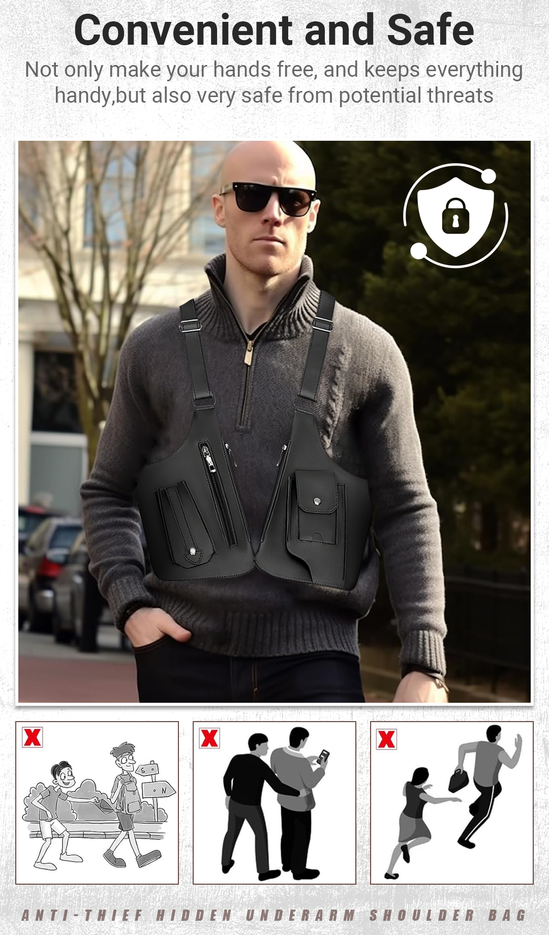 Outdoor Anti-theft Tactical Bag Men Retro Double Shoulder Strap Multi-pocket Crossbody Bags PU Waterproof Phone Bag Chest Bags