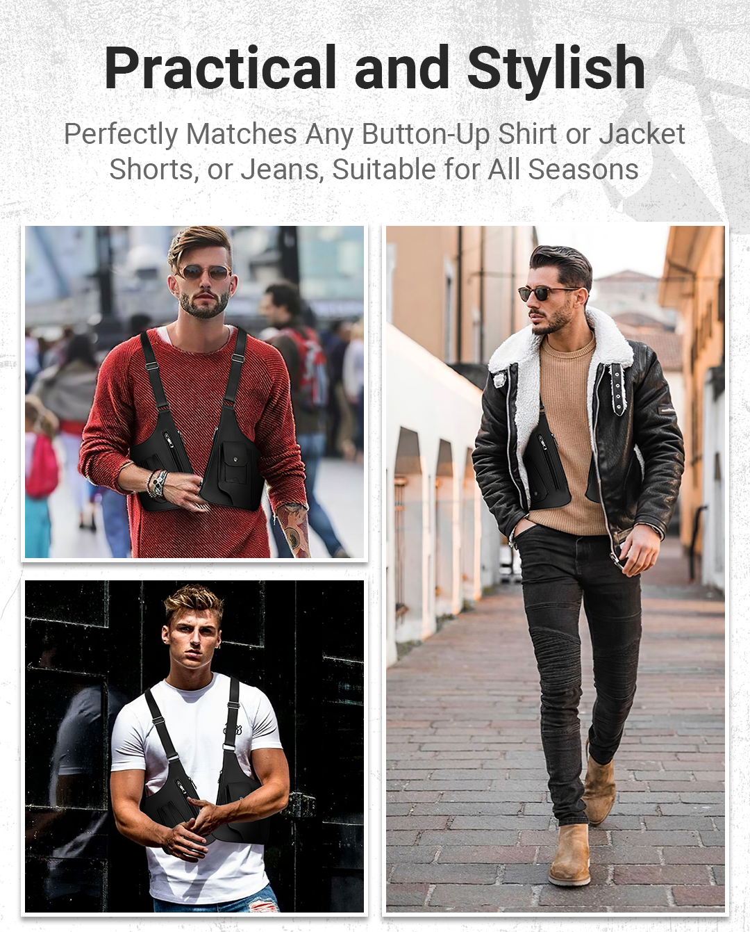 Outdoor Anti-theft Tactical Bag Men Retro Double Shoulder Strap Multi-pocket Crossbody Bags PU Waterproof Phone Bag Chest Bags