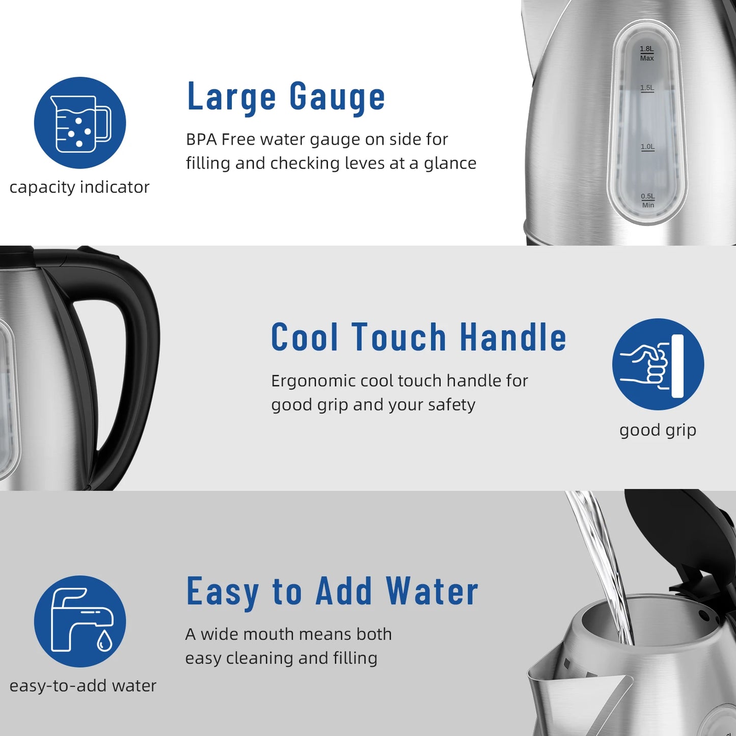 1.8 Liter Tea Kettle Electric & Hot Water Kettle, 1500W Fast Boil with LED Light, Auto Shut-Off