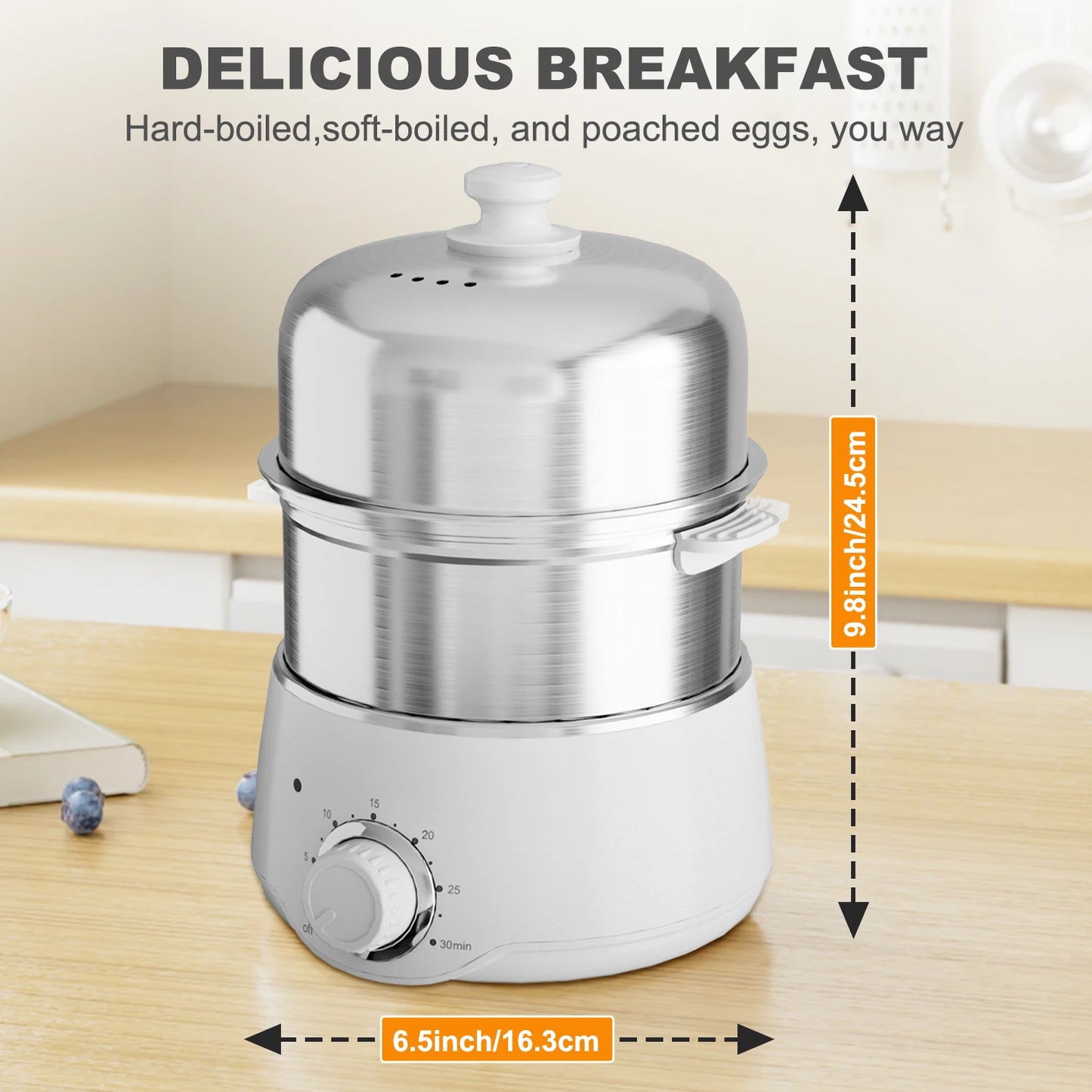 14-Egg Capacity Electric Hard Boiled Stainless Steel Egg Cooker with 30-Min Timer and Auto Shut-Off