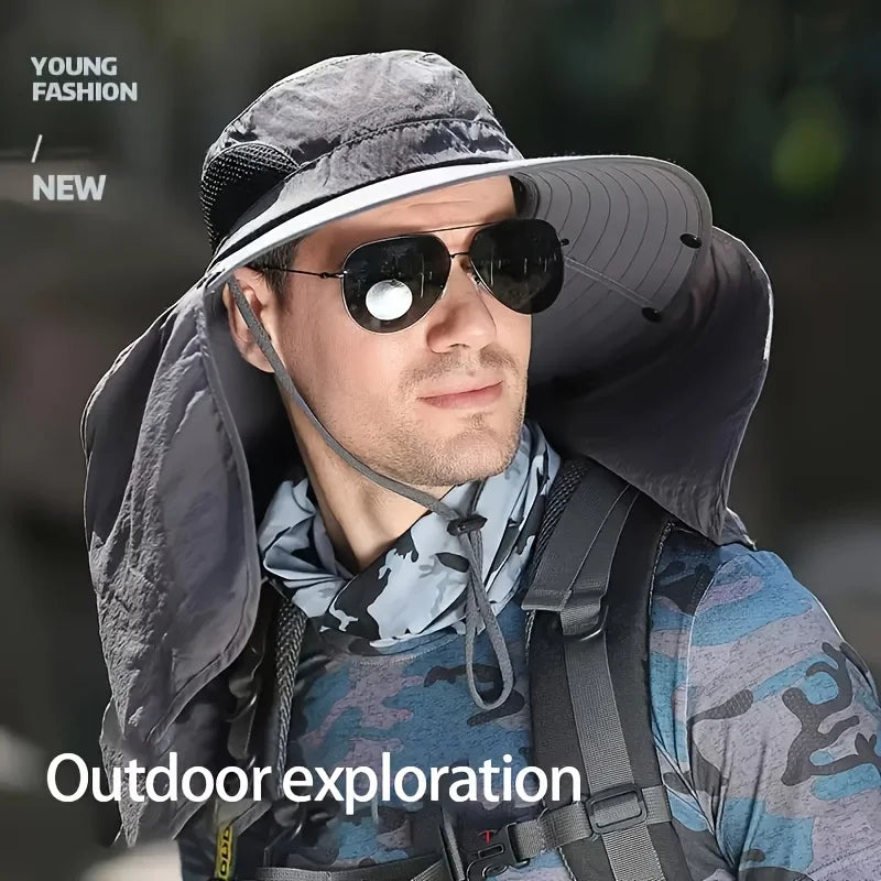 Summer Sun Hats UV Protection Outdoor Hunting Fishing Cap For Men Women Hiking Camping Visor Bucket Hat Neck Flap Fisherman Hat