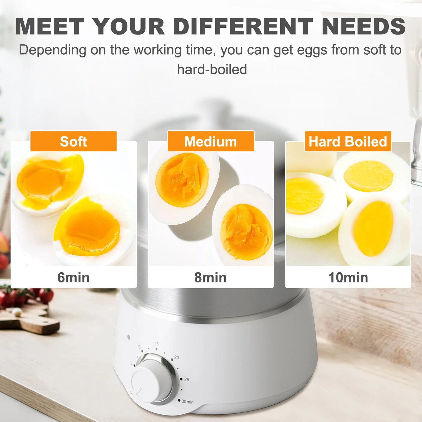 14-Egg Capacity Electric Hard Boiled Stainless Steel Egg Cooker with 30-Min Timer and Auto Shut-Off