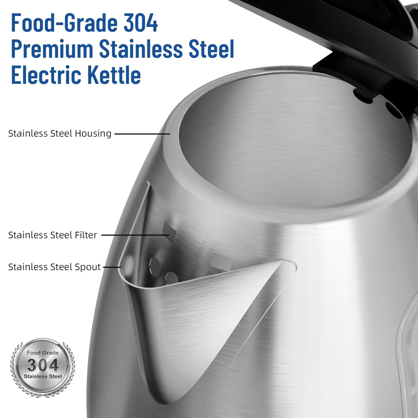 1.8 Liter Tea Kettle Electric & Hot Water Kettle, 1500W Fast Boil with LED Light, Auto Shut-Off