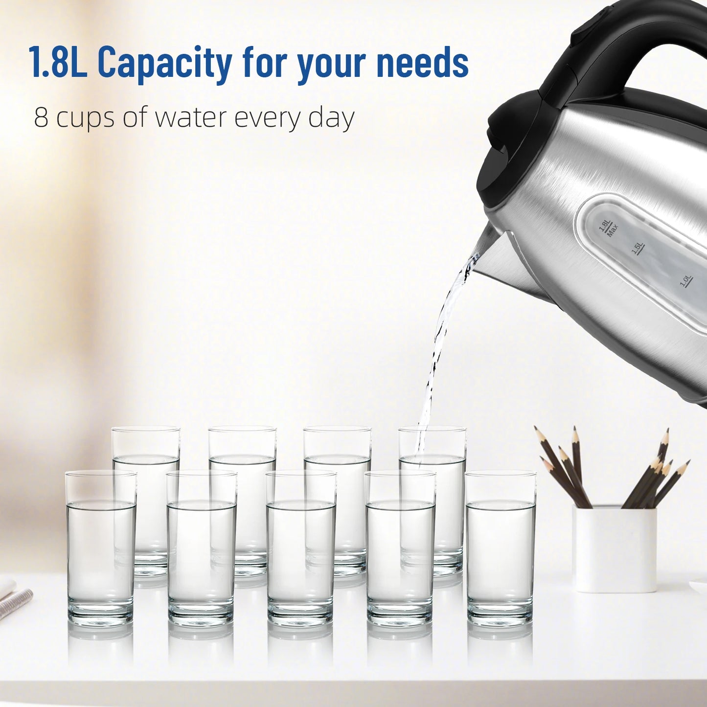 1.8 Liter Tea Kettle Electric & Hot Water Kettle, 1500W Fast Boil with LED Light, Auto Shut-Off