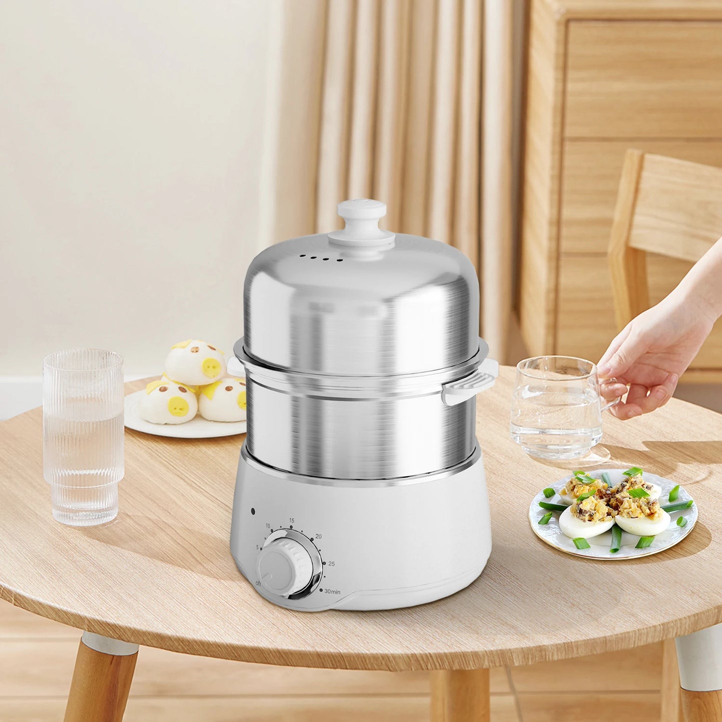 14-Egg Capacity Electric Hard Boiled Stainless Steel Egg Cooker with 30-Min Timer and Auto Shut-Off