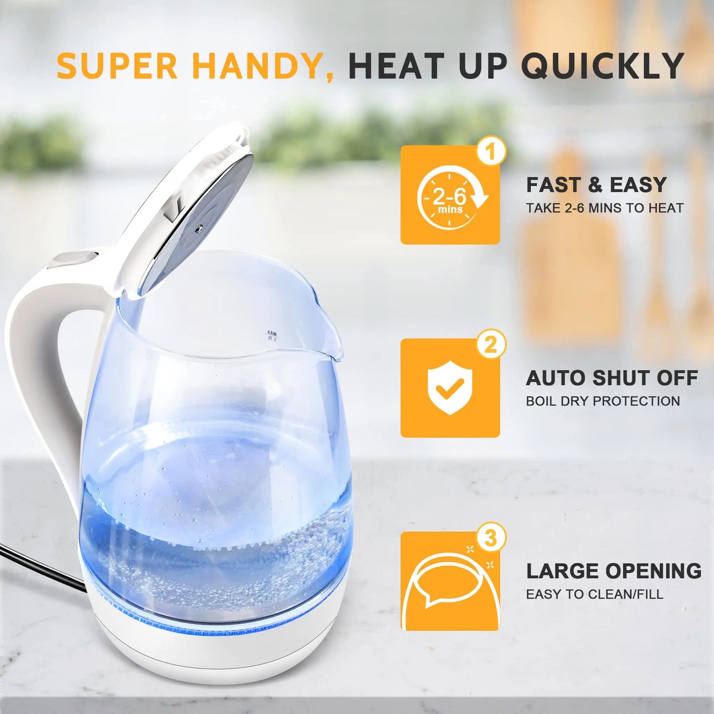 1.7L Borosilicate Glass Electric Kettle with LED Indicator, Fast Boiling Hot Water Boiler