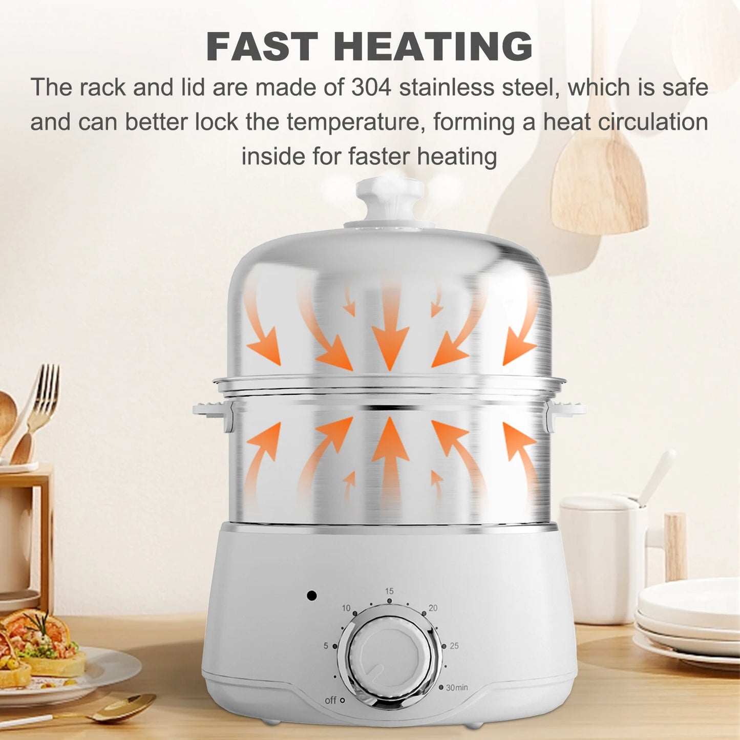 14-Egg Capacity Electric Hard Boiled Stainless Steel Egg Cooker with 30-Min Timer and Auto Shut-Off