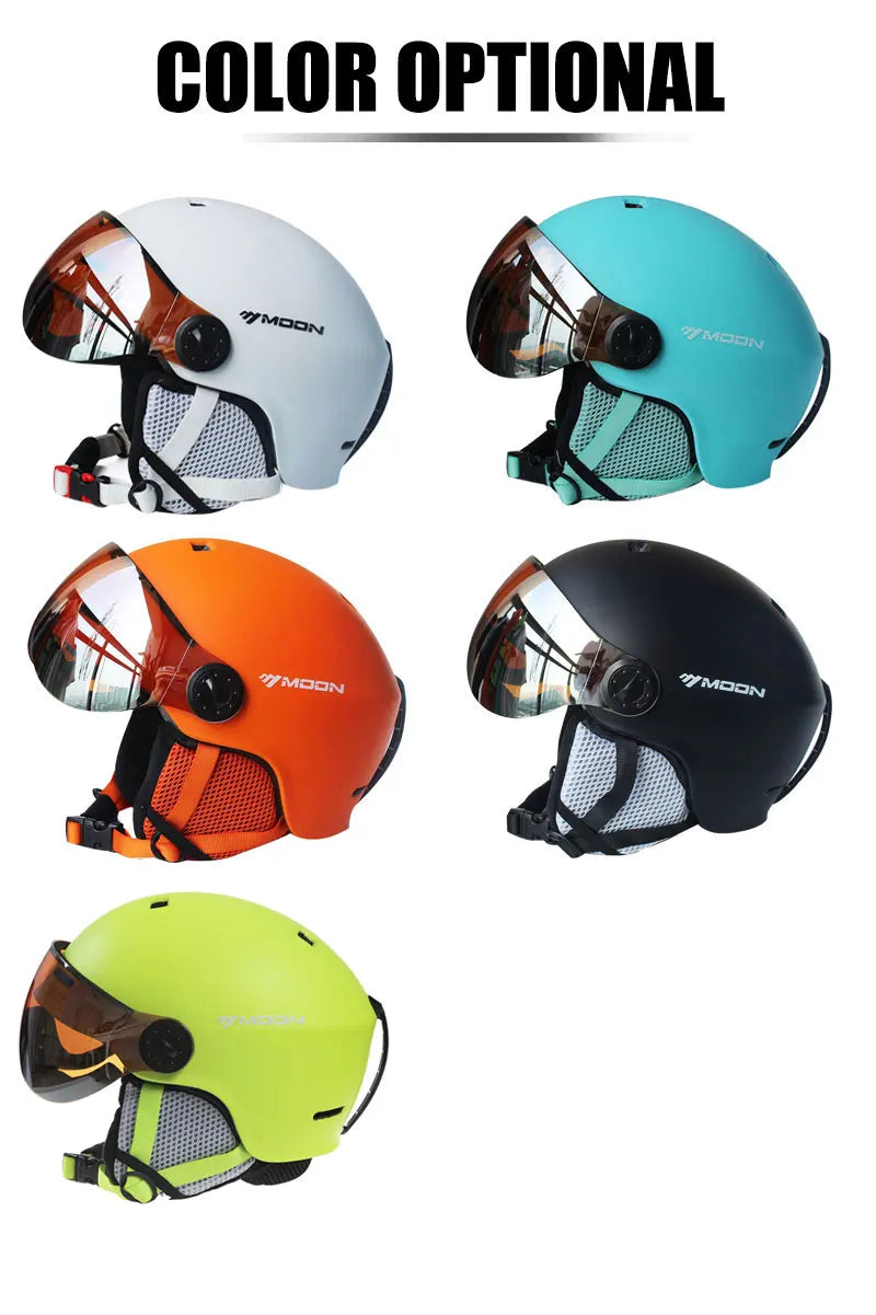MOON Skiing Helmet with Goggles Integrally-Molded PC+EPS High-Quality Ski Helmet Outdoor Sports Ski Snowboard Skateboard Helmets