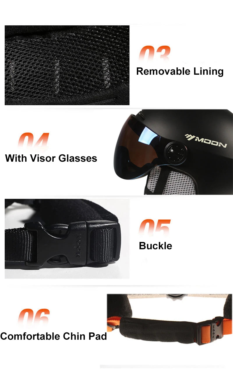 MOON Skiing Helmet with Goggles Integrally-Molded PC+EPS High-Quality Ski Helmet Outdoor Sports Ski Snowboard Skateboard Helmets