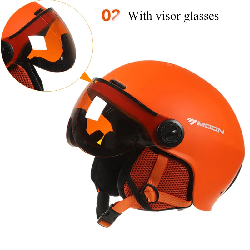 MOON Skiing Helmet Integrally-Molded PC+EPS High-Quality Ski Helmet Goggles Outdoor Sports Ski Snowboard Skateboard Helmets Mens