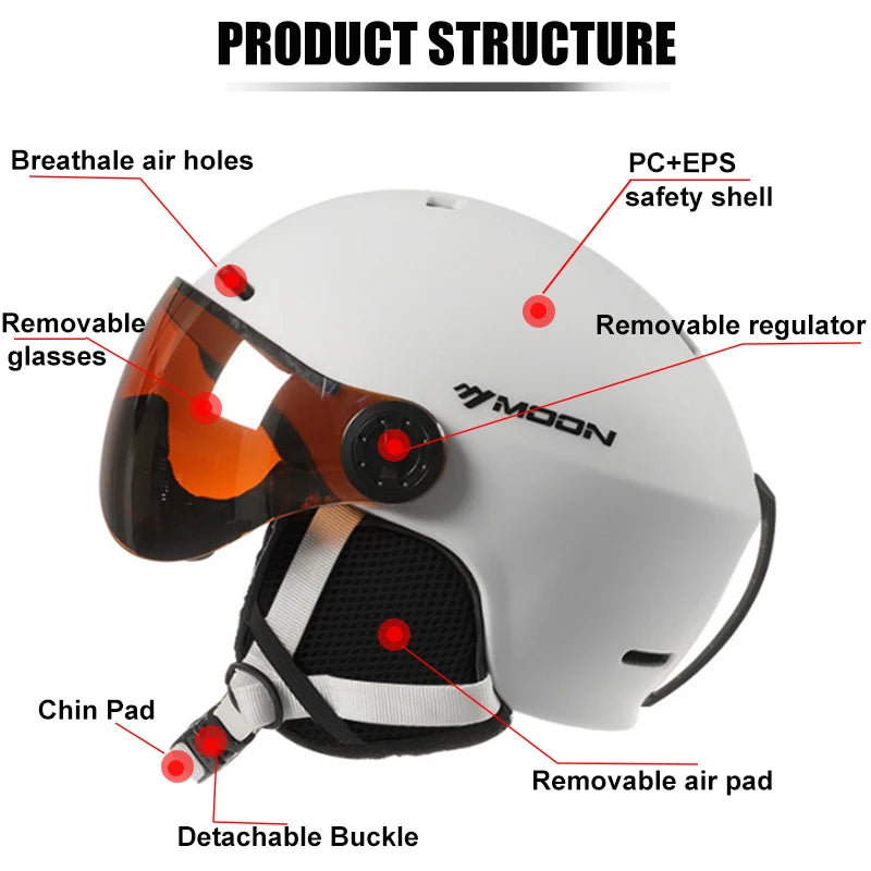 MOON Skiing Helmet with Goggles Integrally-Molded PC+EPS High-Quality Ski Helmet Outdoor Sports Ski Snowboard Skateboard Helmets