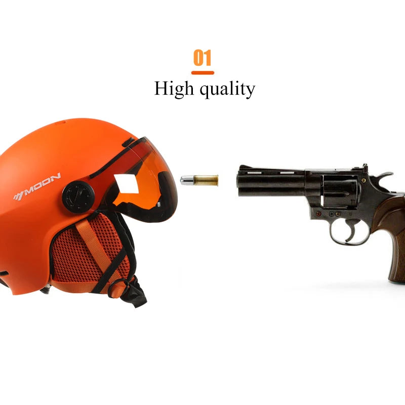 MOON Skiing Helmet Integrally-Molded PC+EPS High-Quality Ski Helmet Goggles Outdoor Sports Ski Snowboard Skateboard Helmets Mens