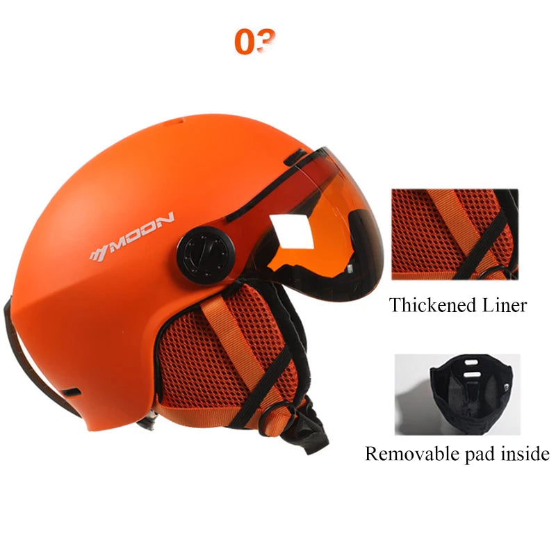 MOON Skiing Helmet with Goggles Integrally-Molded PC+EPS High-Quality Ski Helmet Outdoor Sports Ski Snowboard Skateboard Helmets