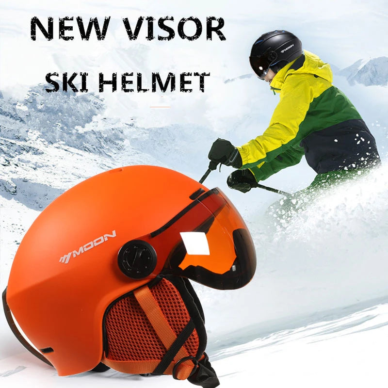 MOON Skiing Helmet Integrally-Molded PC+EPS High-Quality Ski Helmet Goggles Outdoor Sports Ski Snowboard Skateboard Helmets Mens