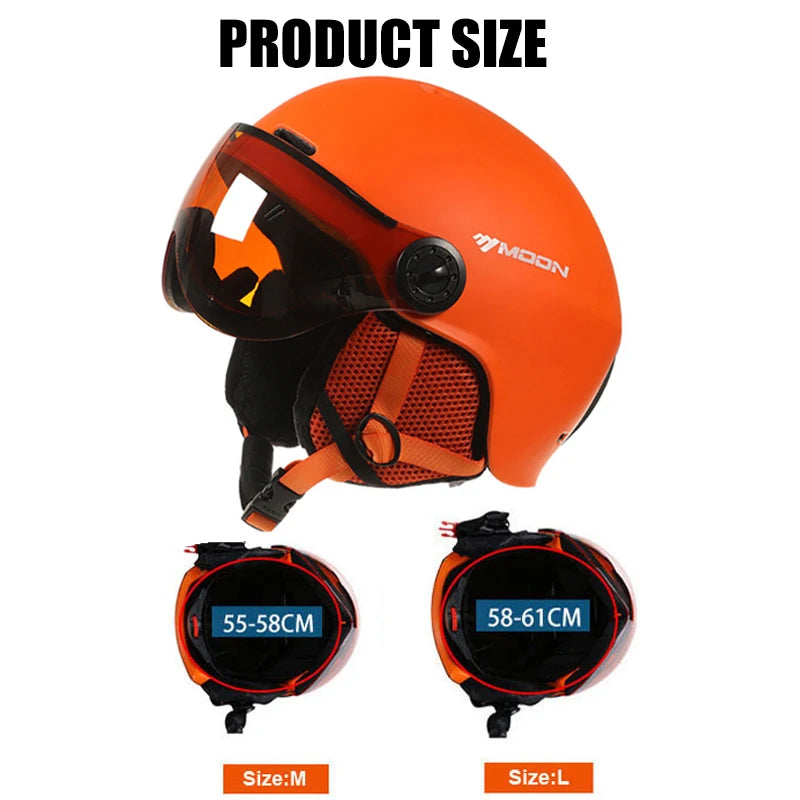 MOON Skiing Helmet Integrally-Molded PC+EPS High-Quality Ski Helmet Goggles Outdoor Sports Ski Snowboard Skateboard Helmets Mens
