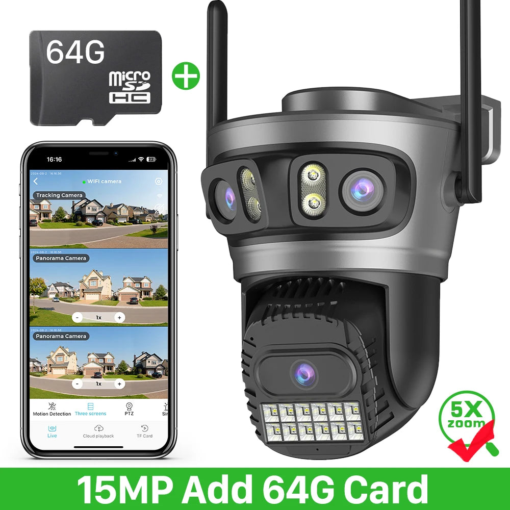 8K Three Lens Three Screens PTZ Camera Outdoor HD 5G Wifi Security Camera Ai Human Detection