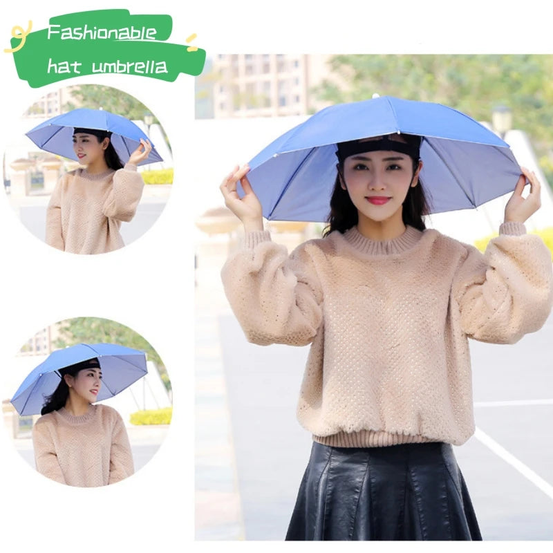 Portable Rain Umbrella Uv Protection Head Umbrella Hat Foldable Outdoor Travel Fishing Sunshade Waterproof Camping Cap Headwear