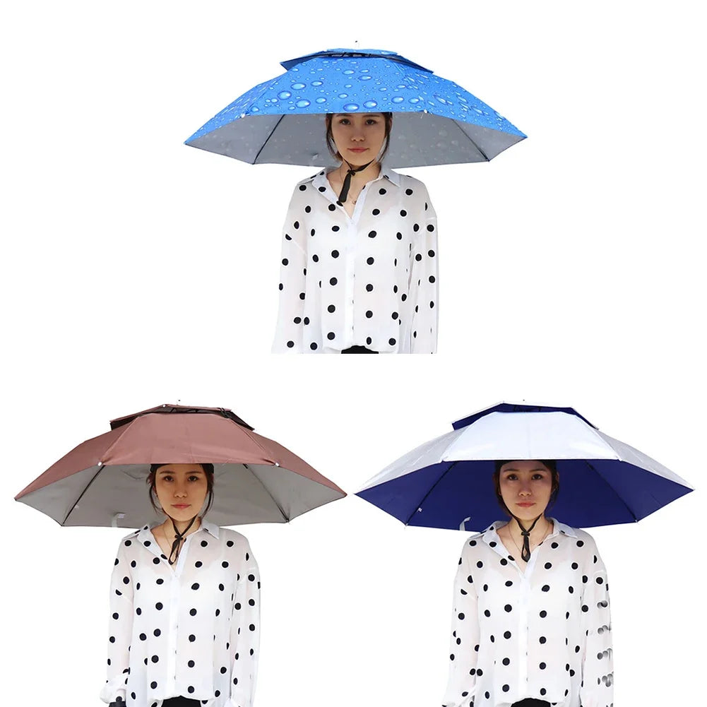 Portable Rain Umbrella Hat Foldable Outdoor Sun Shade Caps Waterproof Camping Fishing Headwear Cap Head-Mounted Beach Head Hats