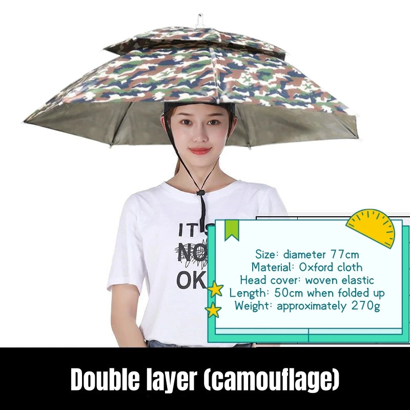 Portable Rain Umbrella Uv Protection Head Umbrella Hat Foldable Outdoor Travel Fishing Sunshade Waterproof Camping Cap Headwear