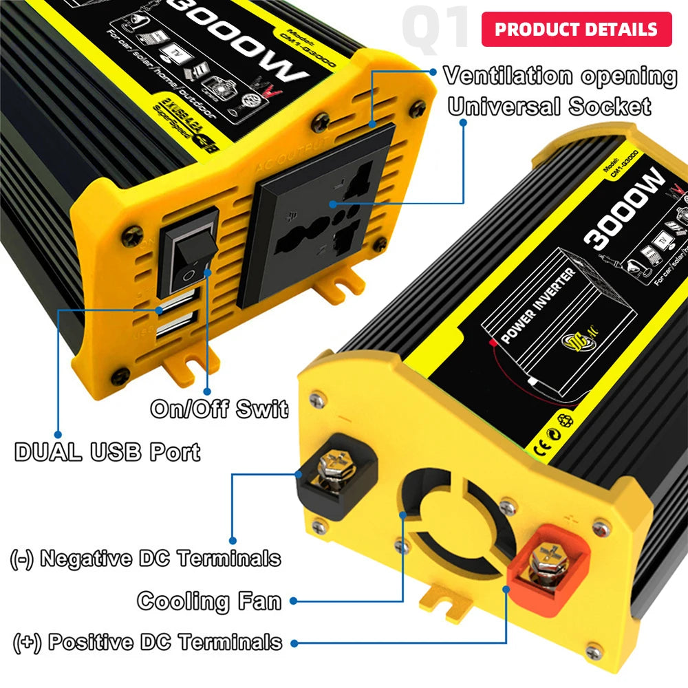 3000W Power Inverter 12v solar plate to charge battery 30A Solar Controller Power bank RV Car