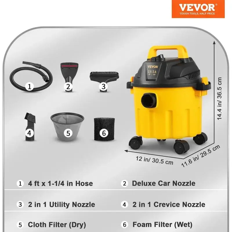 VEVOR Wet Dry Vac, Max 8 Gallon 3 in 1 Shop Vacuum with Blowing Function, with Attachments to Clean Floor Upholstery Gap Car