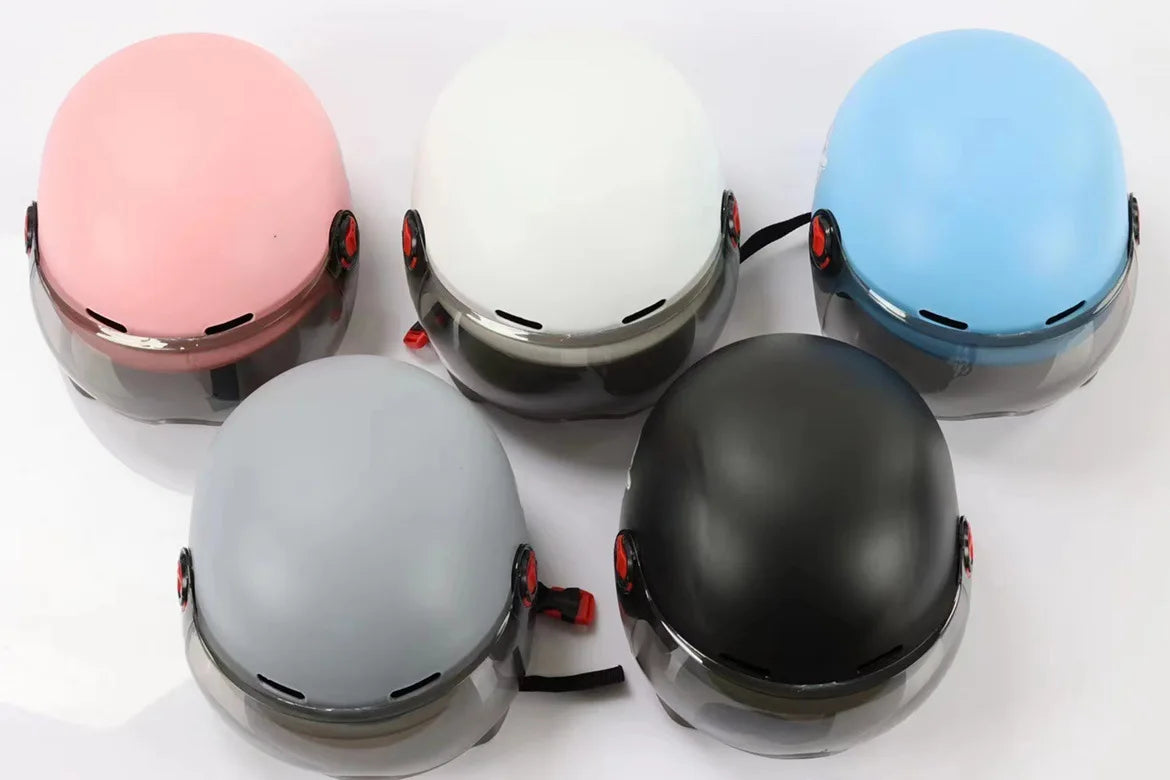 New Men Motorcycle Helmet Woman Electric Motor Car Scooter Bike Open Face Half Helmet Anti Safety Hat Bicycle Cap With Goggles
