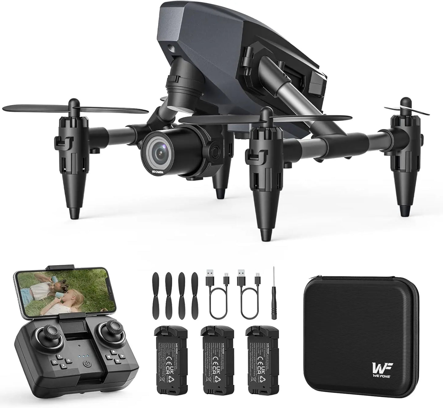 Mini FPV Drone 1080P, 3 Batts, 3D Flip, Easy Start