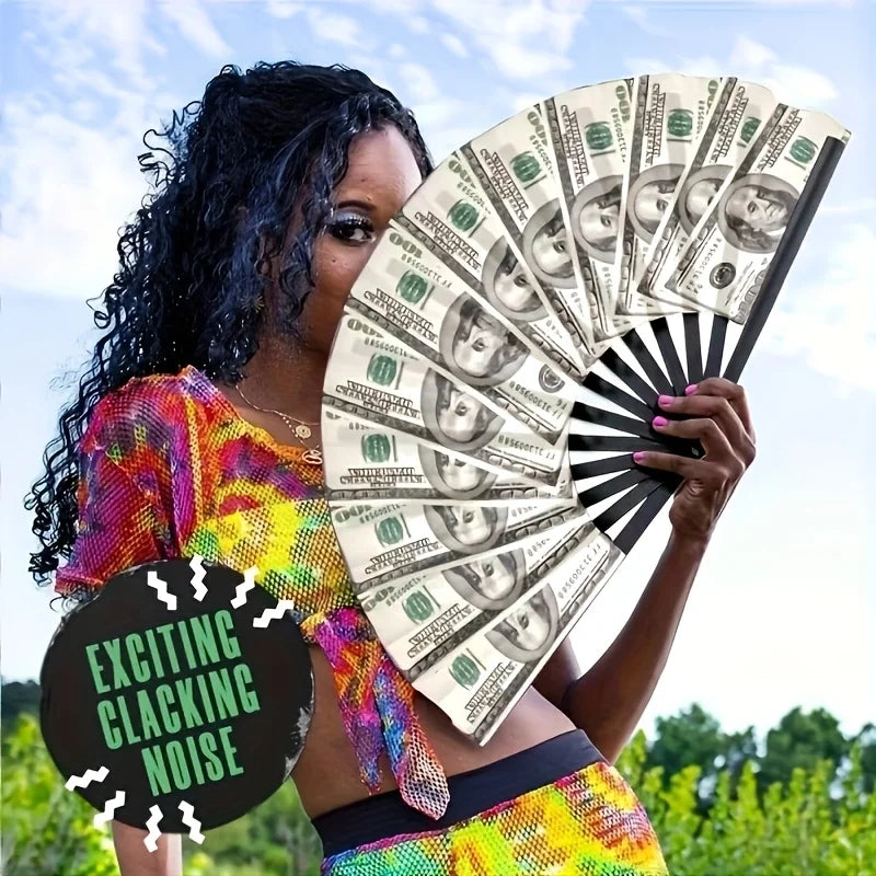 Unique Folding Fan with Dollar Print, Highly Personalised Handheld Fan. Suitable for Parties, Weddings, Club Events