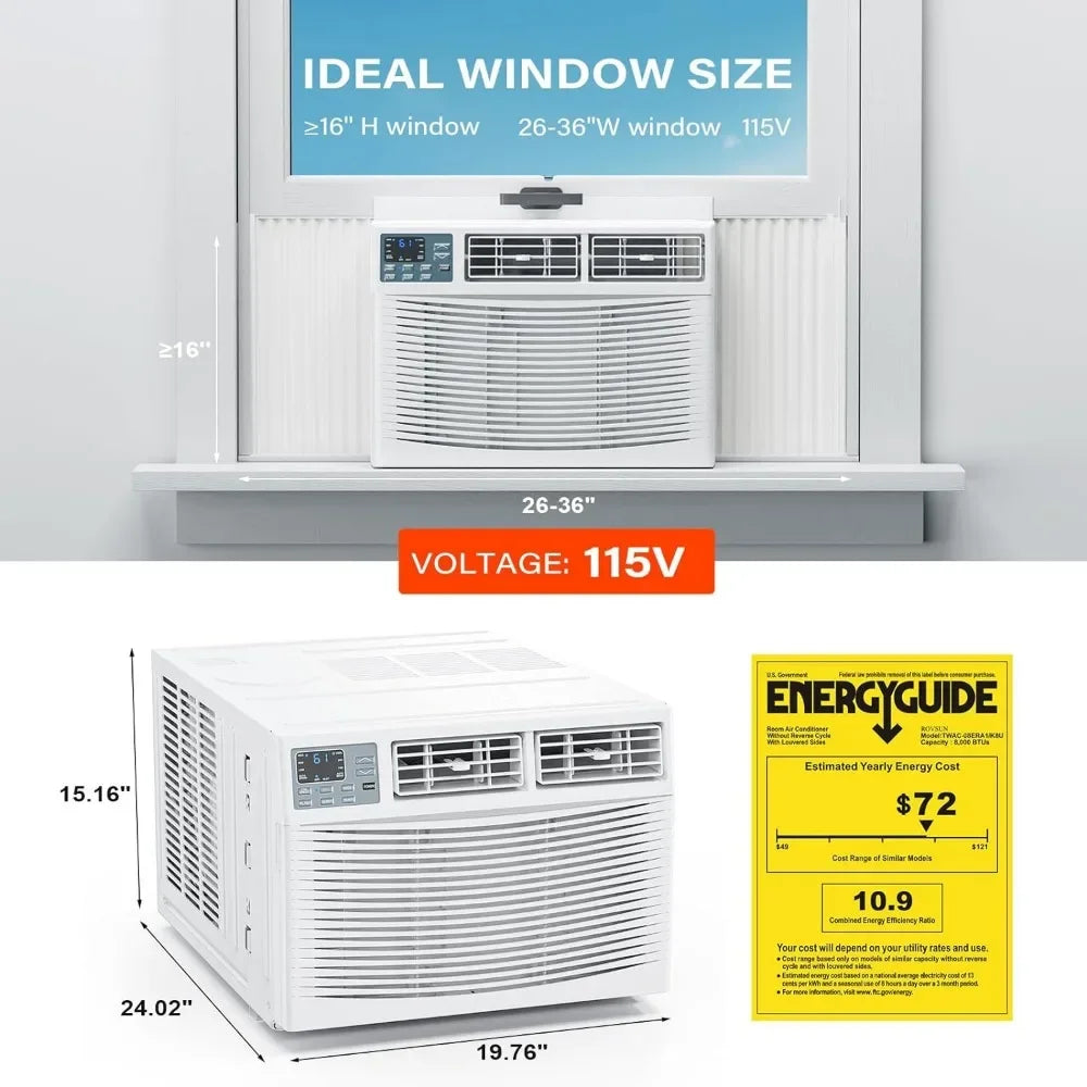 8000 BTU Window Air Conditioner with Heat, with APP & Voice Smart Control, Timer Function
