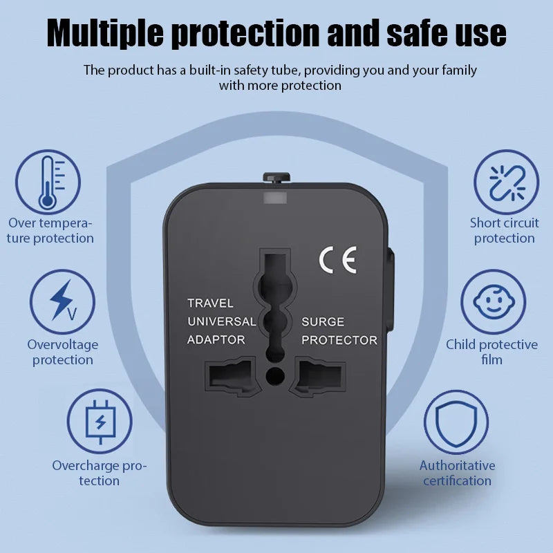 Portable Universal Travel Adapter with 2 USB Ports 2.1A Fast Charger EU/UK/USA/AUS Plug for Travel