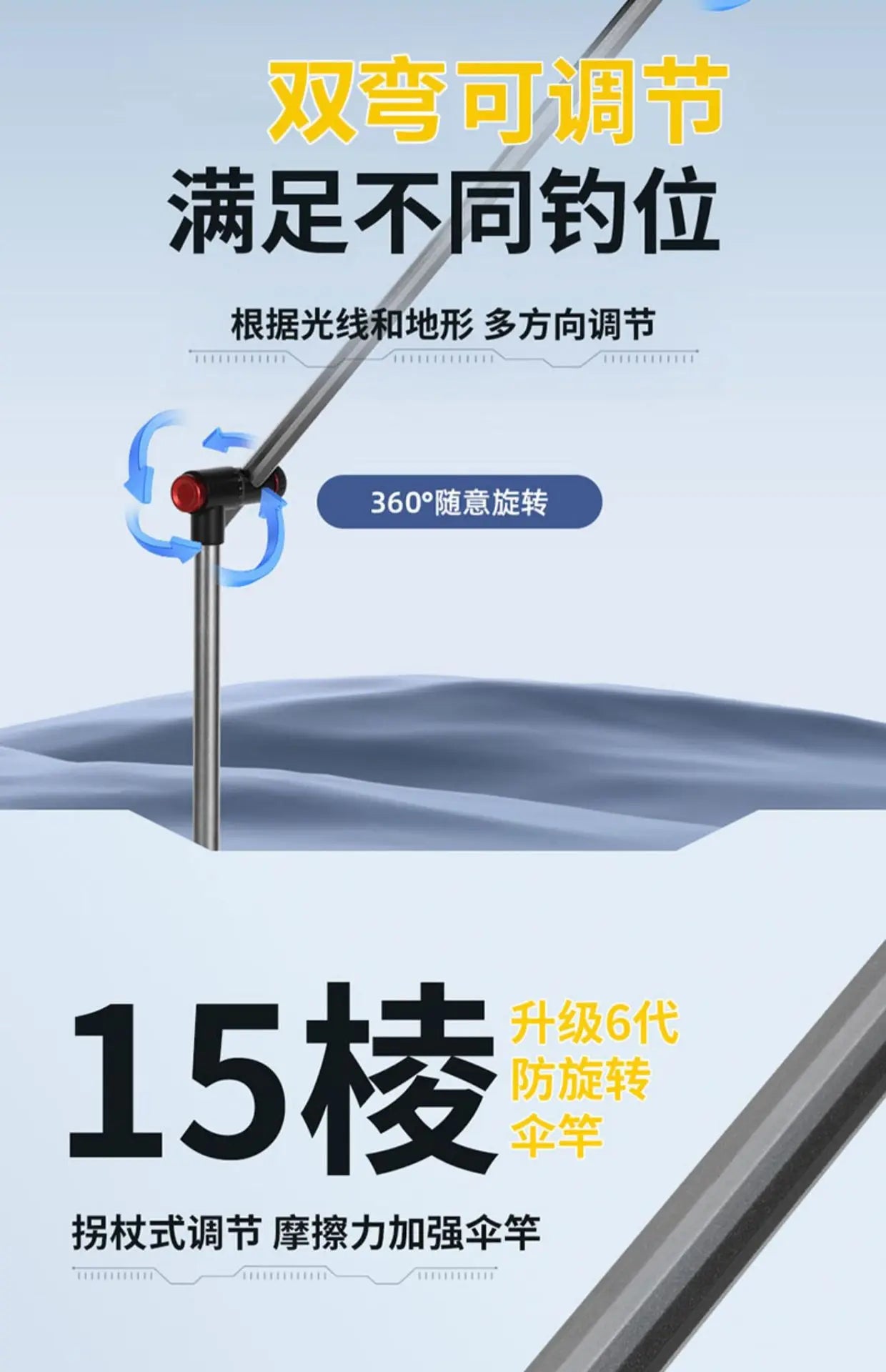 Parasol Fishing Umbrella Double-Layer Fold Outdoor Camping Beach Garden Windproof Sunscreen Fish Adjustable Pole Portable Rack