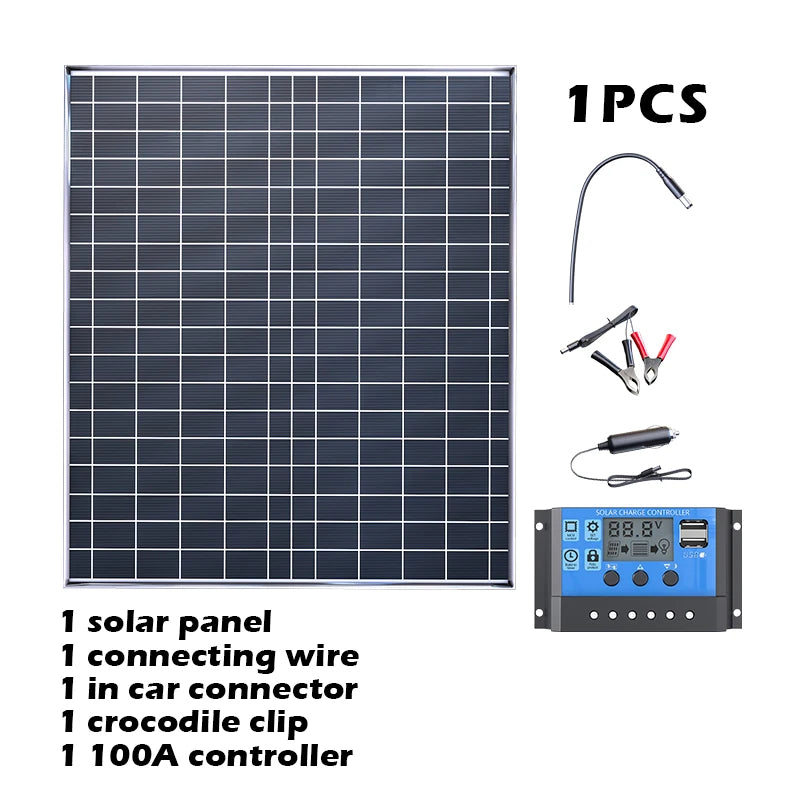 Solar Panel Power Bank Kit
20W/H 100A Controller Solar Plate for Home Camping RV Car