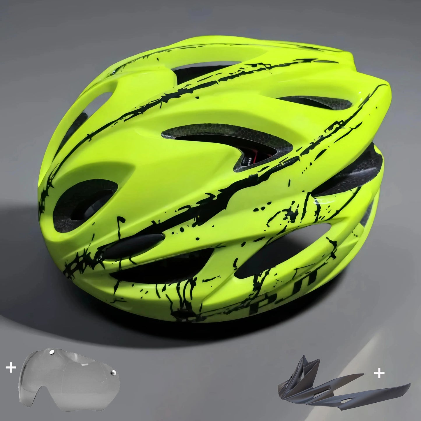 PJT Lightweight Breathable Goggles Bicycle Helmet 4 in 1 Bike Helmet With Sun Visor & Lens Free switching Adult Cycling Helmets