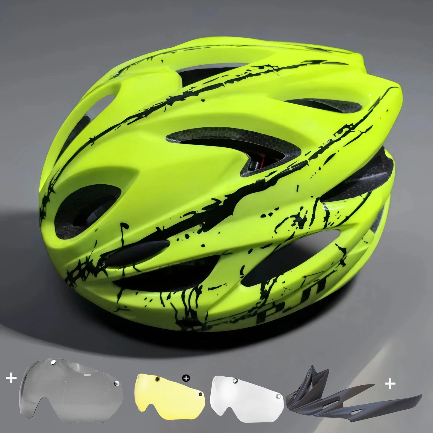 PJT Lightweight Breathable Goggles Bicycle Helmet 4 in 1 Bike Helmet With Sun Visor & Lens Free switching Adult Cycling Helmets