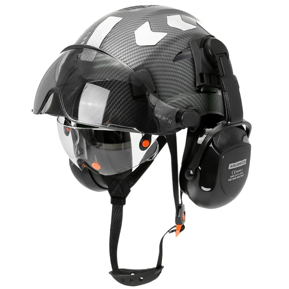 Safety Helmet With Visors Built In Goggles Earmuff Noise Reduction Stickers For Engineer ABS Hard Hat ANSI Industrial Work Cap