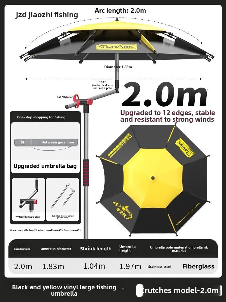 Parasol Fishing Umbrella Double-Layer Fold Outdoor Camping Beach Garden Windproof Sunscreen Fish Adjustable Pole Portable Rack