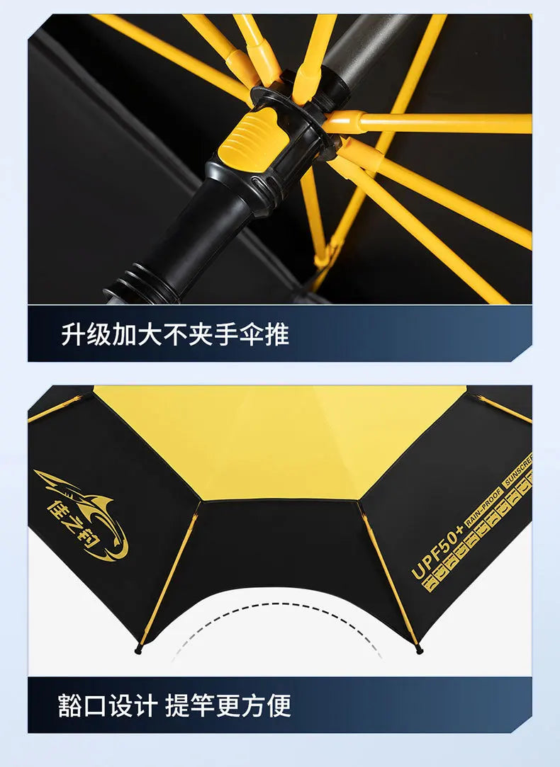 Parasol Fishing Umbrella Double-Layer Fold Outdoor Camping Beach Garden Windproof Sunscreen Fish Adjustable Pole Portable Rack