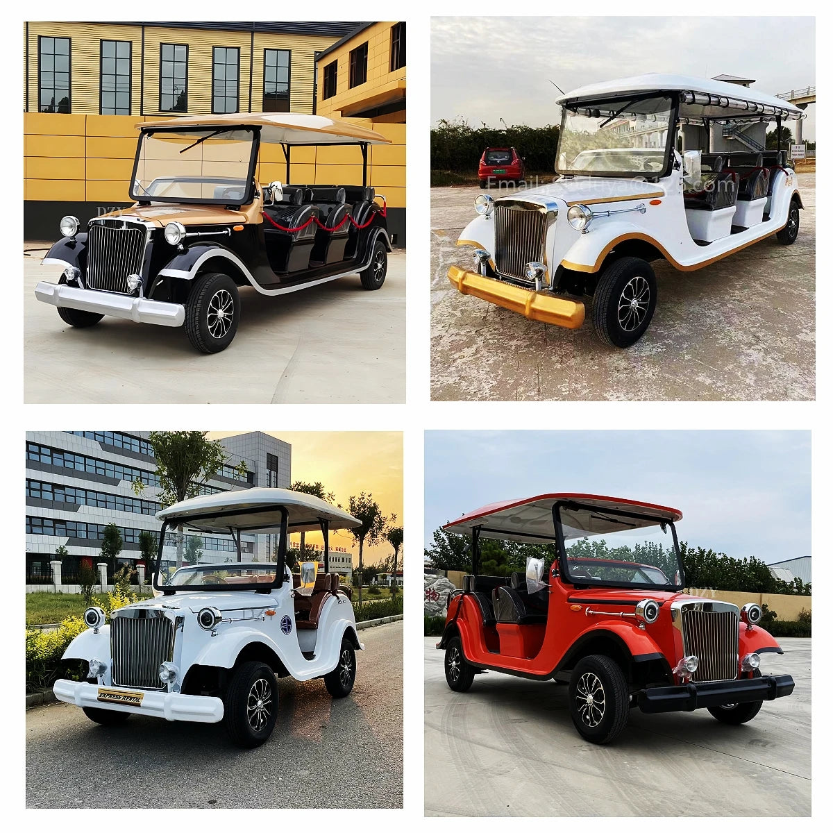 Luxury classic electric vintage car sightseeing shuttle bus, retro vintage car park, amusement park and scenic area shuttle bus