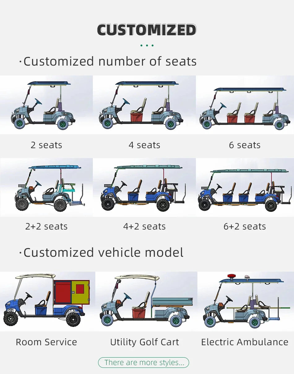 72v Electric Golf Cart 4+2 6 Seater 7.5kw Lithium Golf Off Road Buggy Garden Villa Hunting Golf Cart