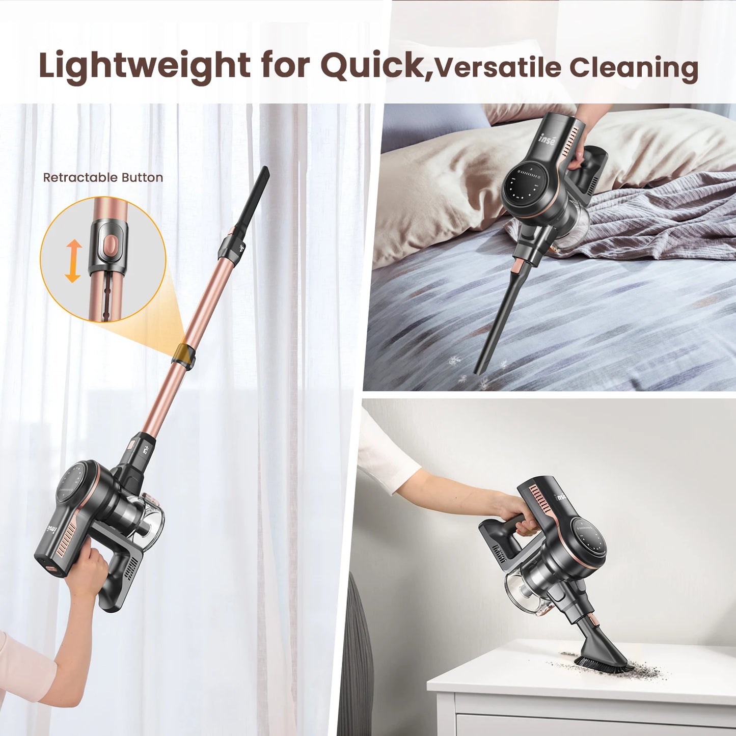 INSE S7P Cordless Vacuum Cleaner, Rechargeable 2500mAh Battery, Clog Remind, Versatile Vacuum Cleaner for Home Pet Hair