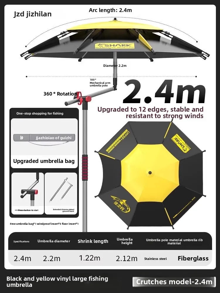 Parasol Fishing Umbrella Double-Layer Fold Outdoor Camping Beach Garden Windproof Sunscreen Fish Adjustable Pole Portable Rack