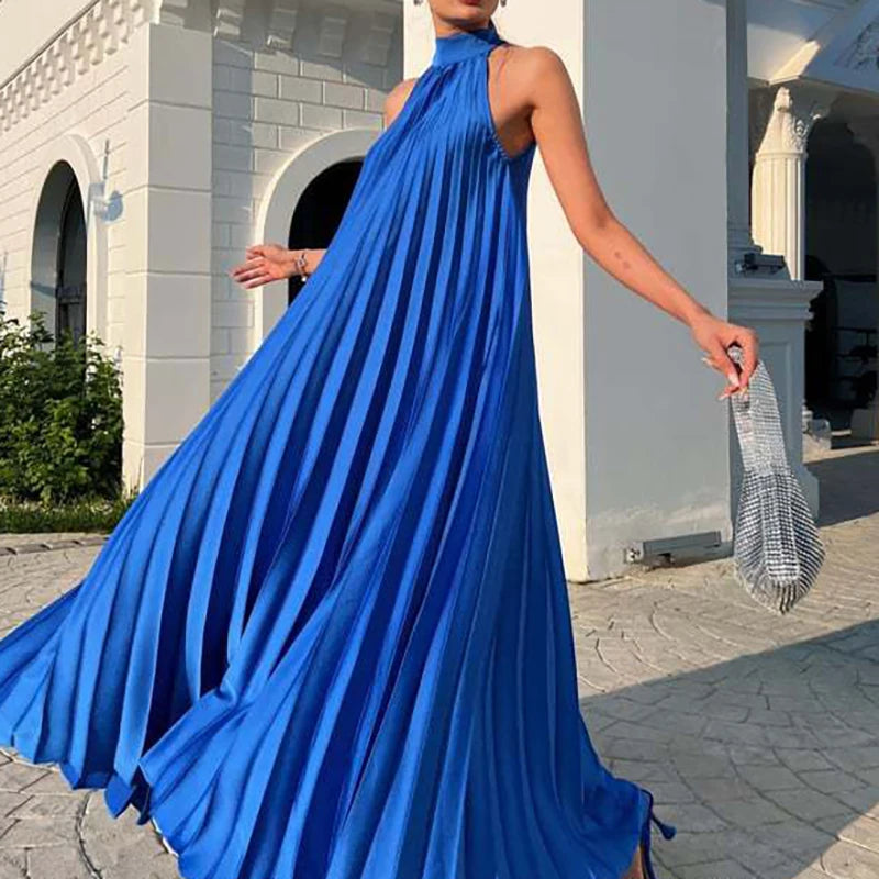 Spring Female Halter Slim Banquet Long Dress Women Sexy Off Shoulder Gala Dress New 2025 Elegant Solid Swing Loose Party Dress