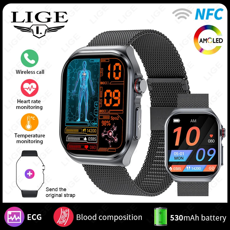 AI Medical Diagnosis Blood Lipids Uric Acid Waterproof Watch Bluetooth Call Health