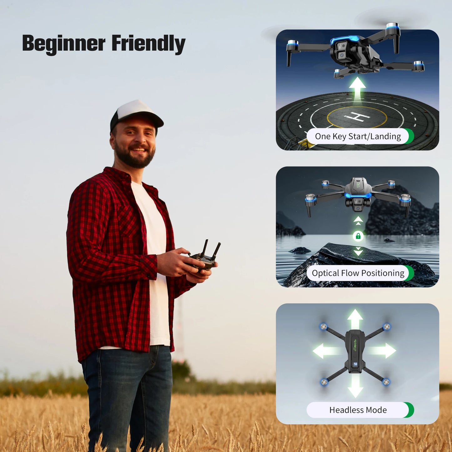 RC Drone 1080P HD Camera Brushless Motor Low-Power/Remote Alarm