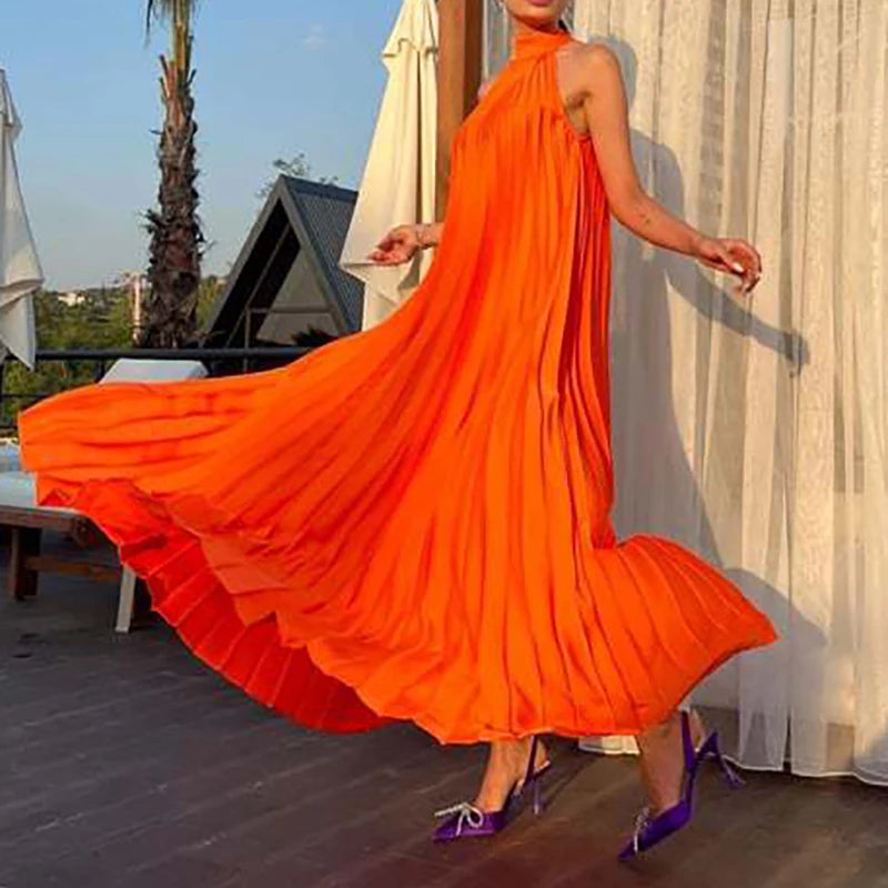 Spring Female Halter Slim Banquet Long Dress Women Sexy Off Shoulder Gala Dress New 2025 Elegant Solid Swing Loose Party Dress
