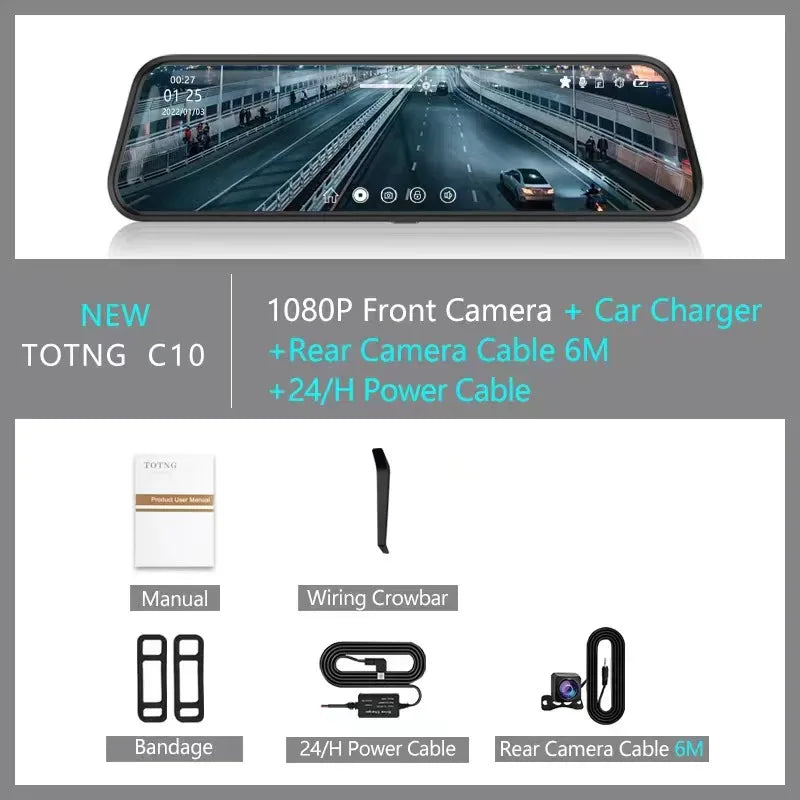 10 Inch Mirror Camera for Car Touch Screen Video Recorder Front and Rear Camera Mirror
