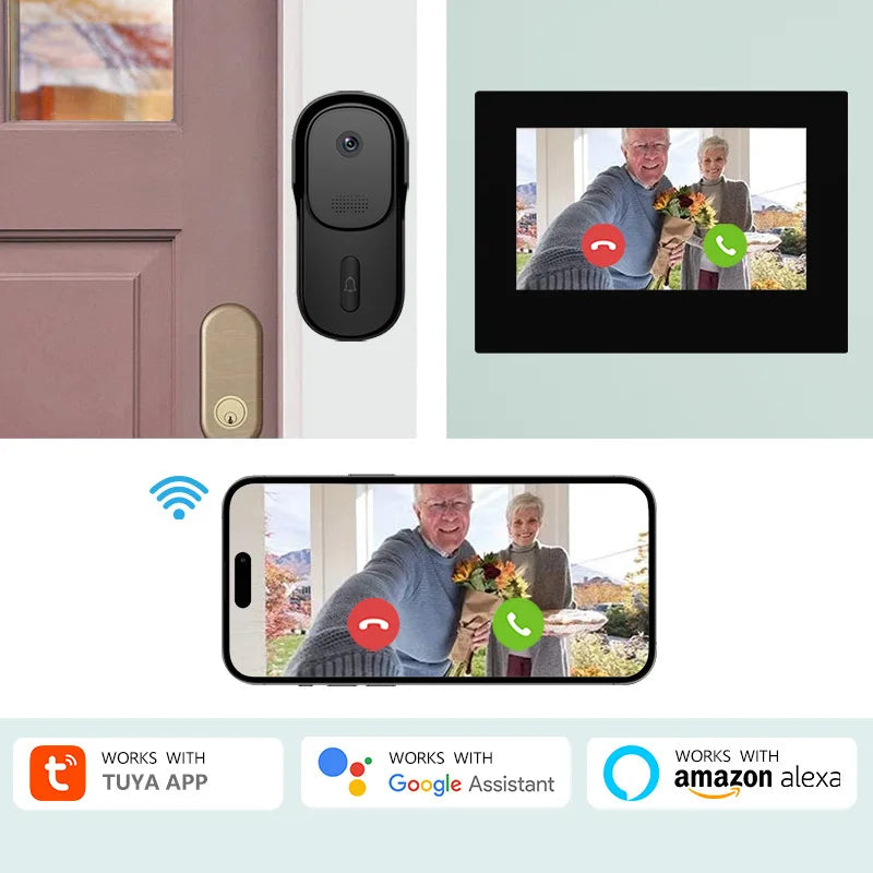7Inch IPS Screen 1V2 Tuya Remote Control WIFI Door Phone Intercom Visual Doorbell 120Degree Home Security Door Viewer