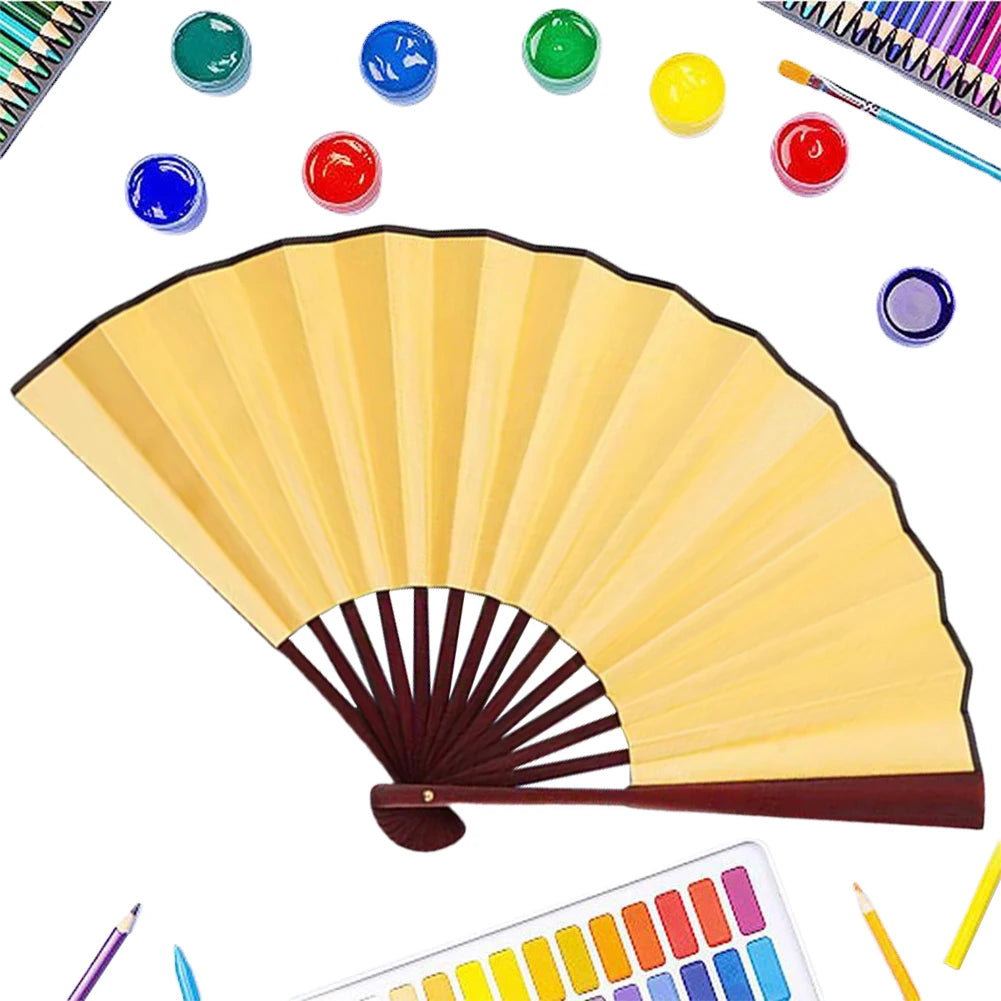 10 Inch Folding Fan Antiquity DIY Painting Fan Blank Handheld Fan Chinese for Home Dancing Party Wedding Decoration