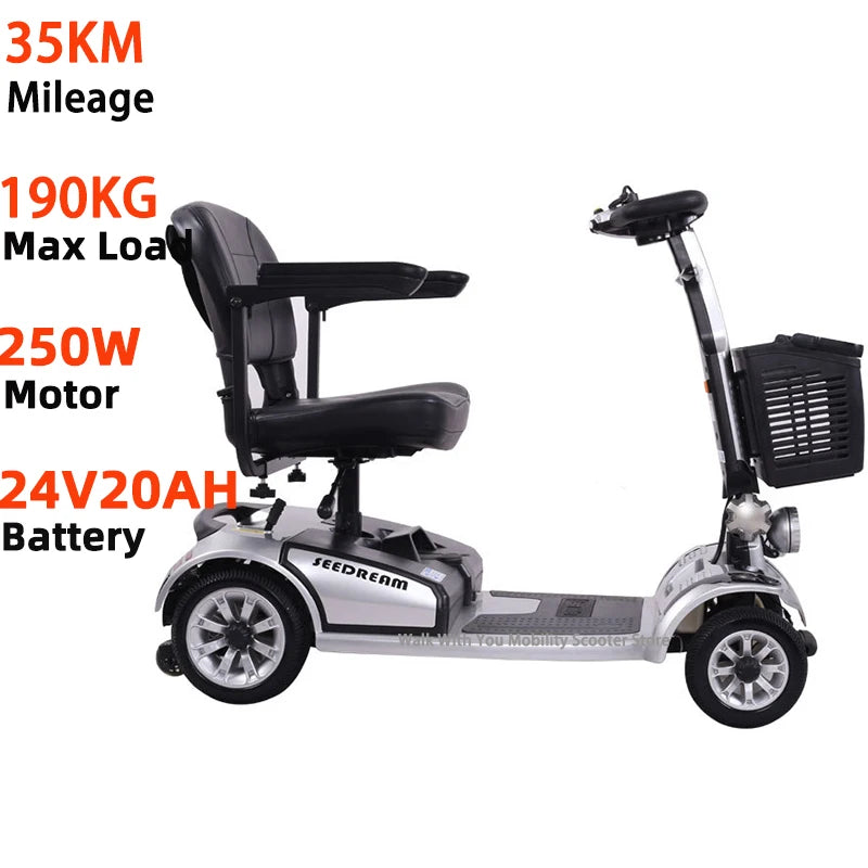 New Mobility Scooter Folding Disabilities Elderly Adult Handicap Vehicle Mini Small With Armrest Basket